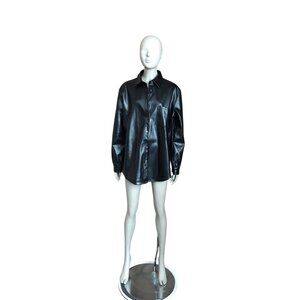 Buddy Love Black Faux Leather Button Up Jacket